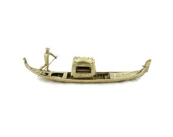 Venetian Brass Gondola With Gondolier, Vintage Venice Gondola