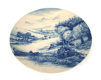 Vintage Delft Boch Ceramic Wall Hanging Plate, Collectible Delft Wall Plate