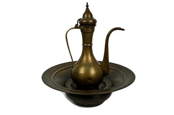 Vintage Moroccan Samovar Pitcher, Large Moroccan Tea Pot With Warmer Stand,  Moroccan Brass Pitcher With Warming Holder 