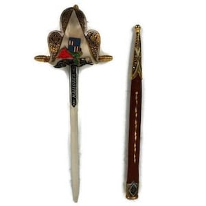 Abrecartas de latón antiguo español con estuche, accesorio para tintero, decoración de escritorio de latón