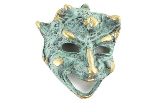 Vintage Brass Comedy Mask, Antique Comedy Wall Han