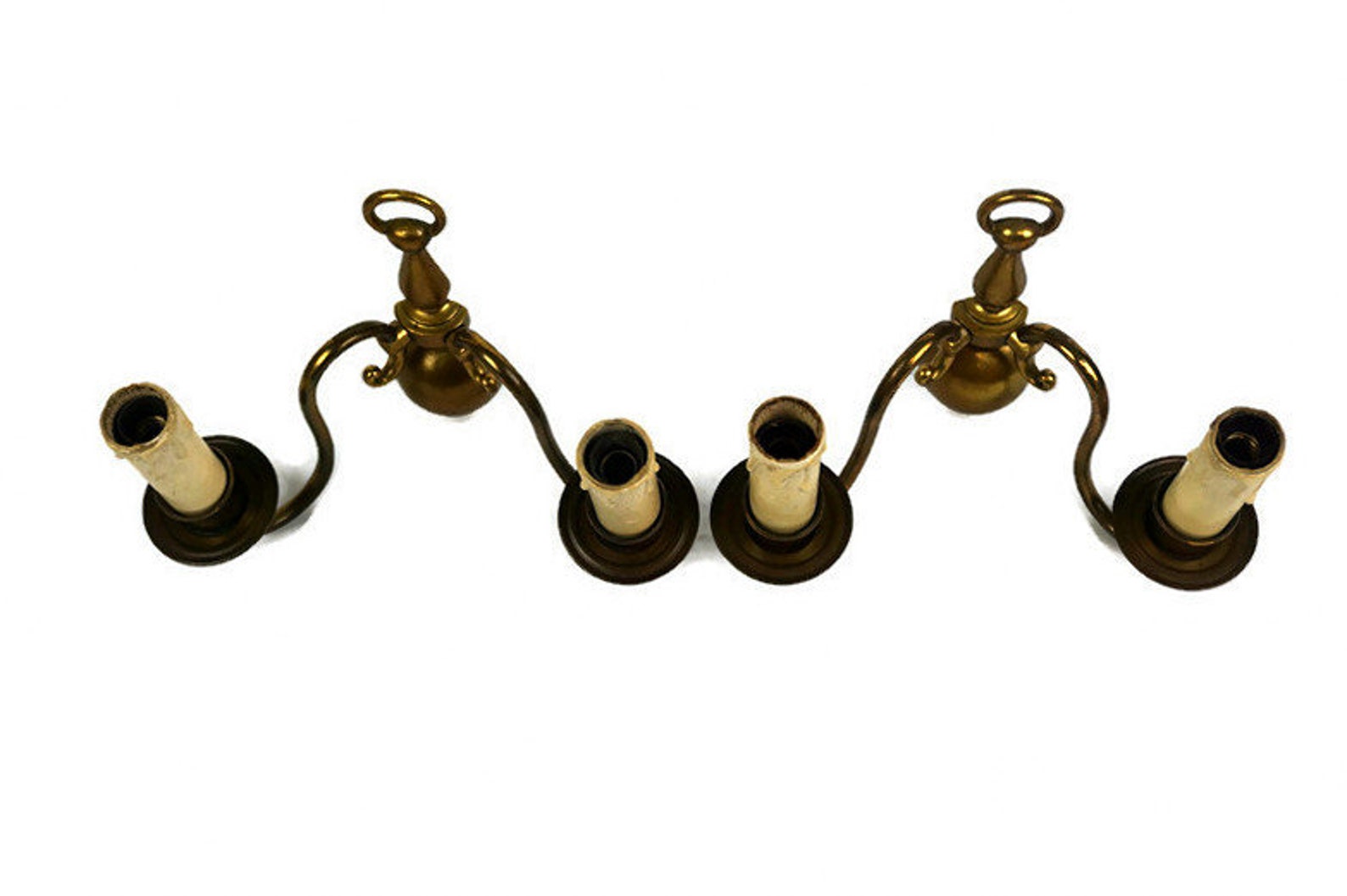 Antique Wall Lamps Set Vintage Pair Brass Applique Lights Etsy