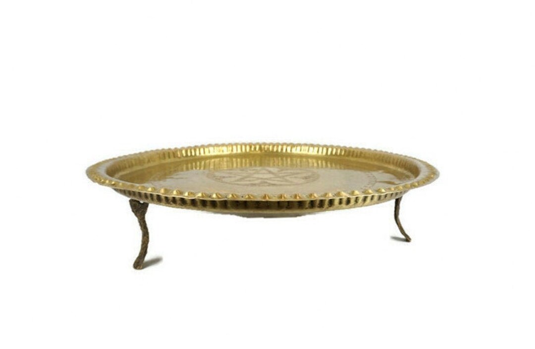 Ottoman Empire Table Tray, Antique Hand Engraved Brass Table Tray