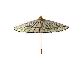 Vintage Chinese Rice Paper Bamboo Umbrella