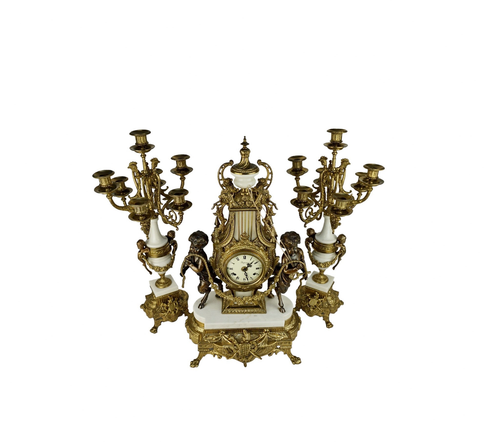 Antique Mantle Clock With Candle Holders, Brevettato Mantle Clock