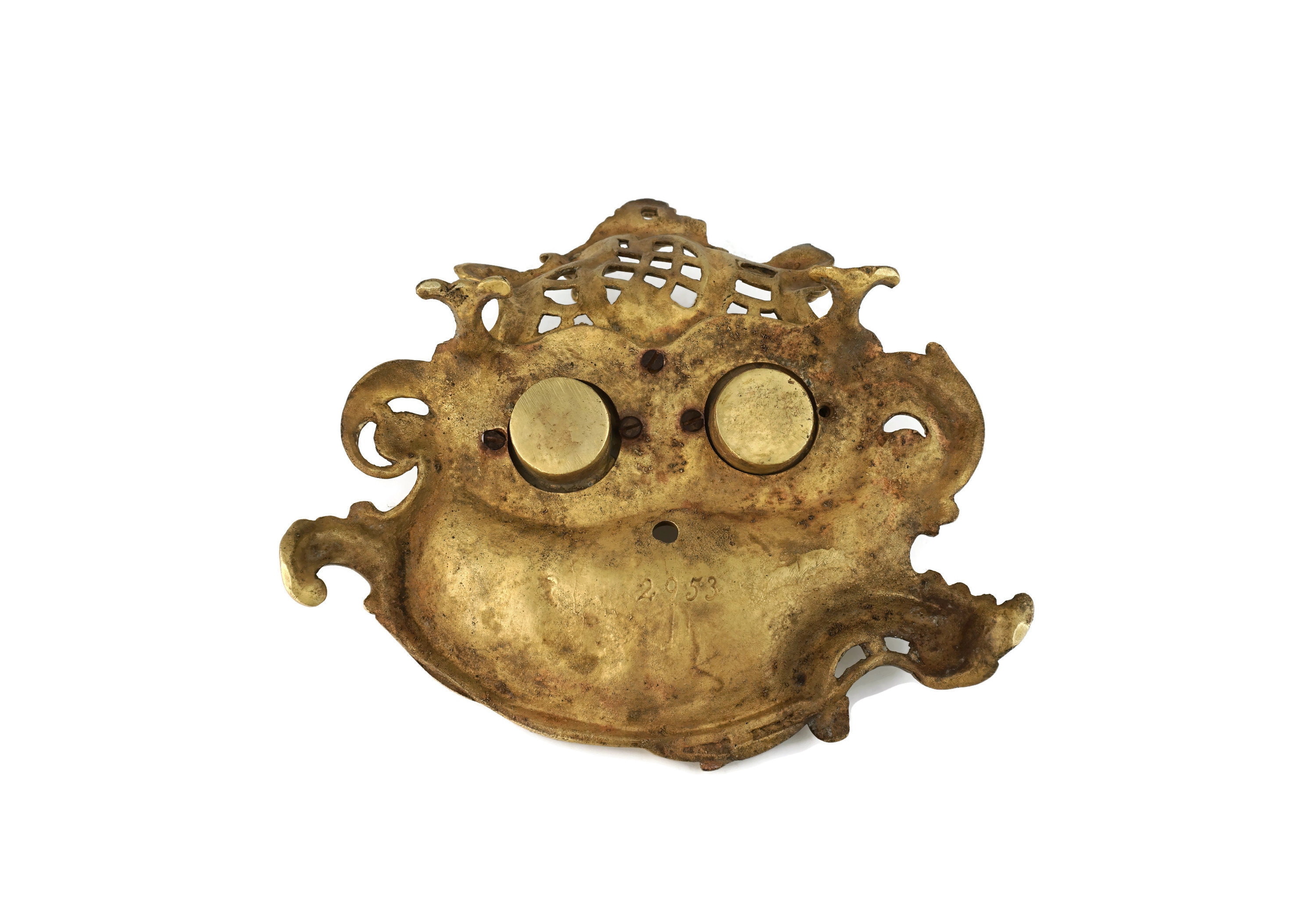 真鍮製装飾インク壺 アンティーク真鍮インク壺、彫刻入り真鍮インク壺