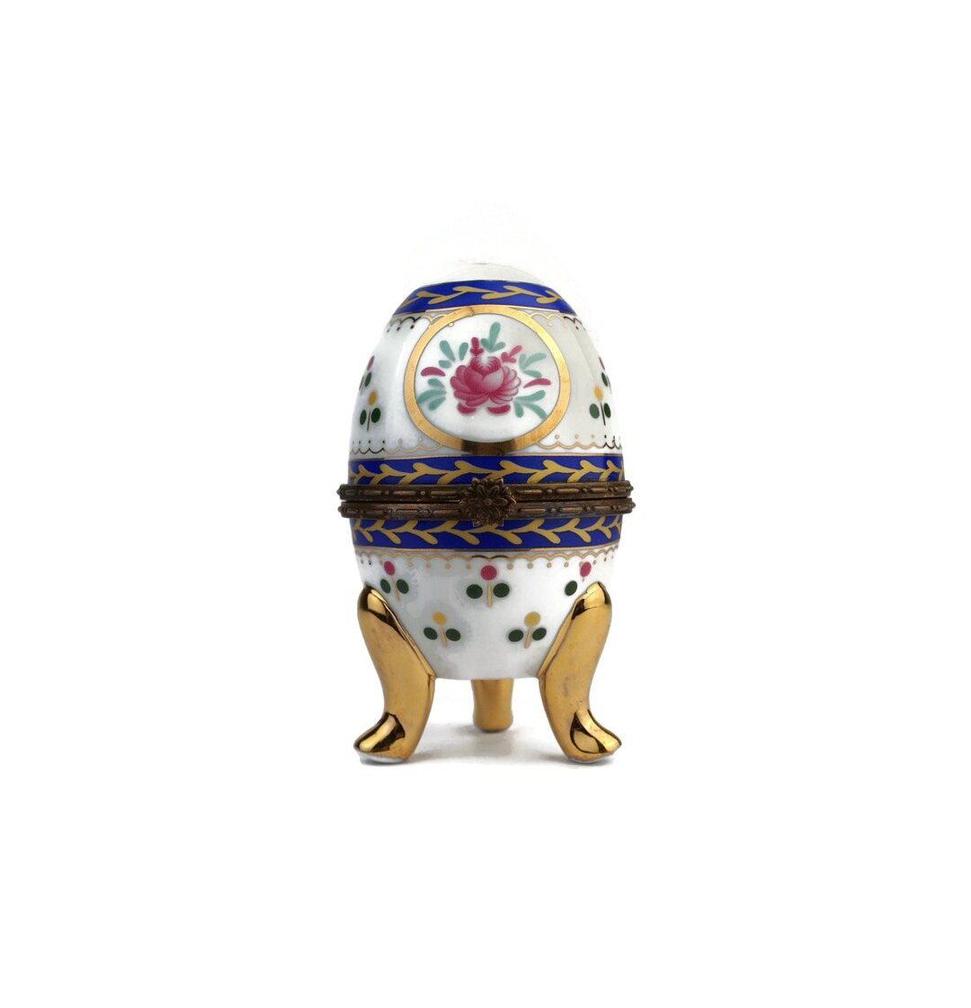 Vintage Egg, Porcelain Egg, Navy Gold Egg, Floral Egg Box, Easter