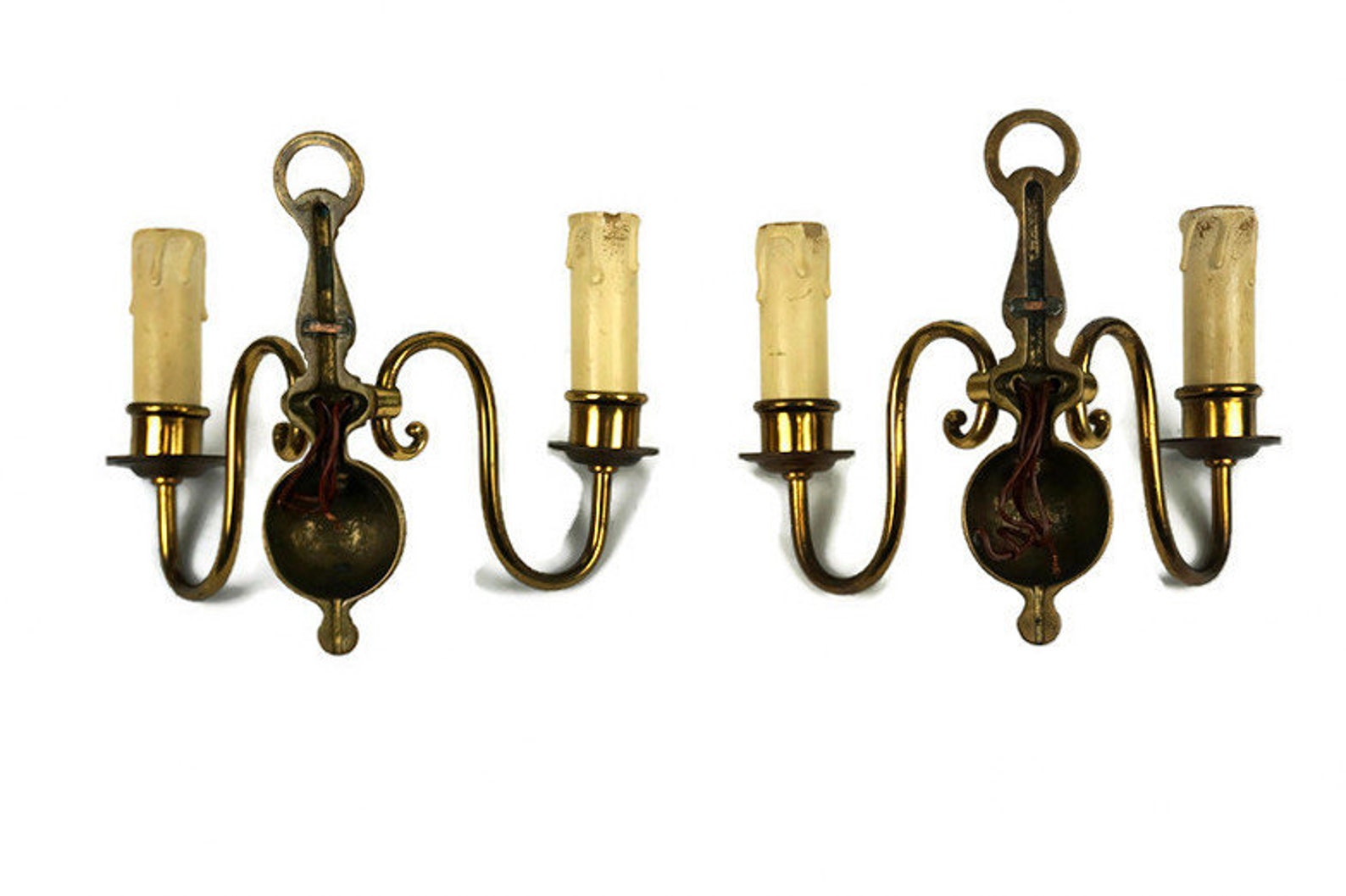 Antique Wall Lamps Set Vintage Pair Brass Applique Lights Etsy