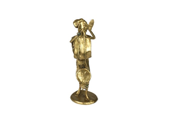 African Folk Art Brass Bongo Musician Figurine, Primitive African Folk Art Brass Bongo Musician Figurine, Primitive