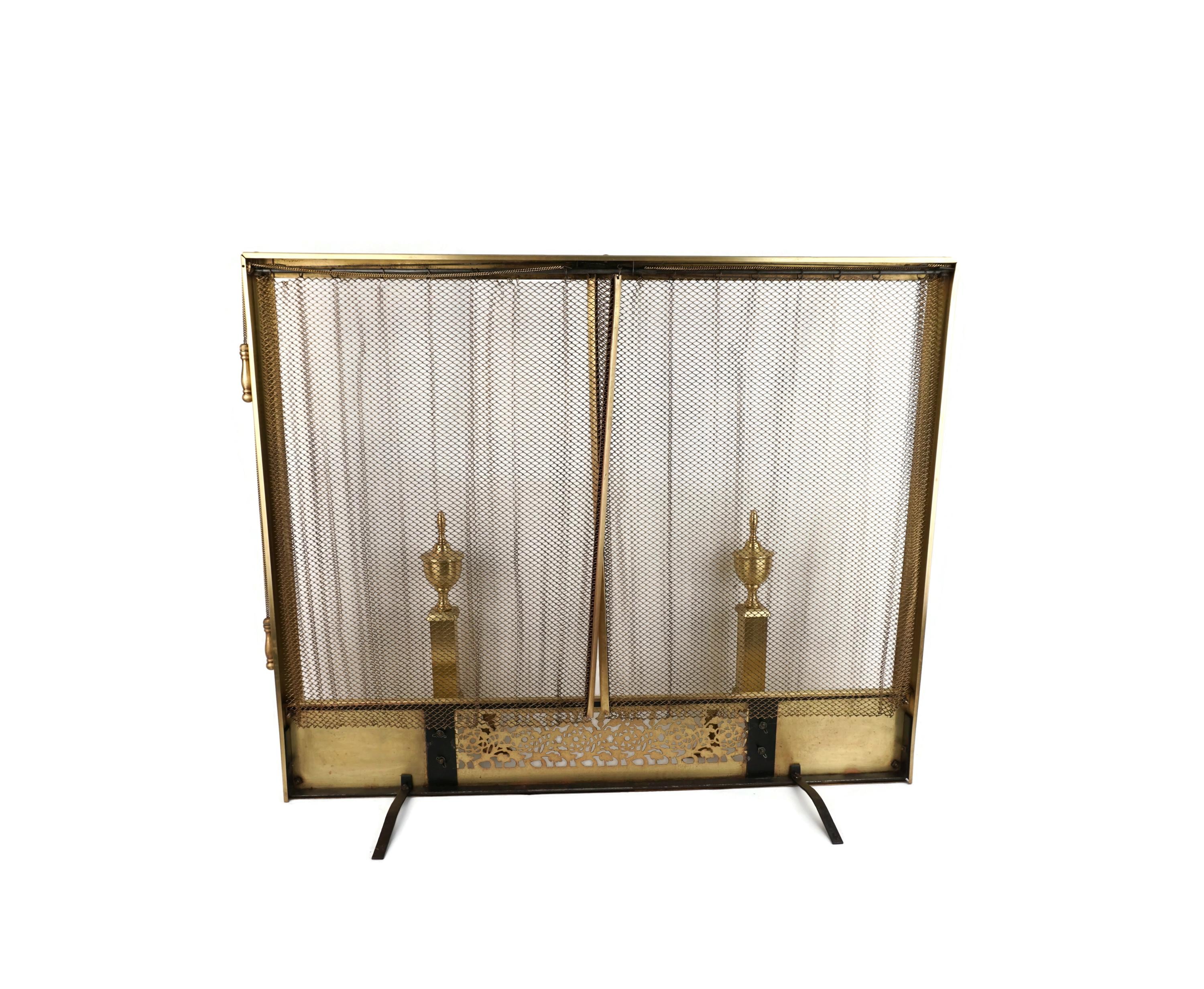 Retractable Fire Screen Retractable Brass Fireplace Screen With Andirons, 19th Century Fire ...