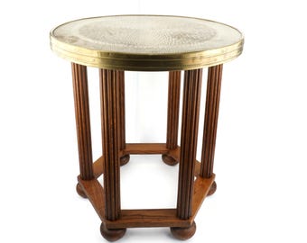 Handmade Brass Table Tray, Side Table Tray, Moroccan Brass Table Tray With Wooden Stand