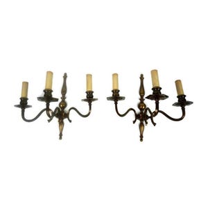 French Brass Sconces, Vintage Wall Lamps Set, Antique Pair Brass Applique Lights