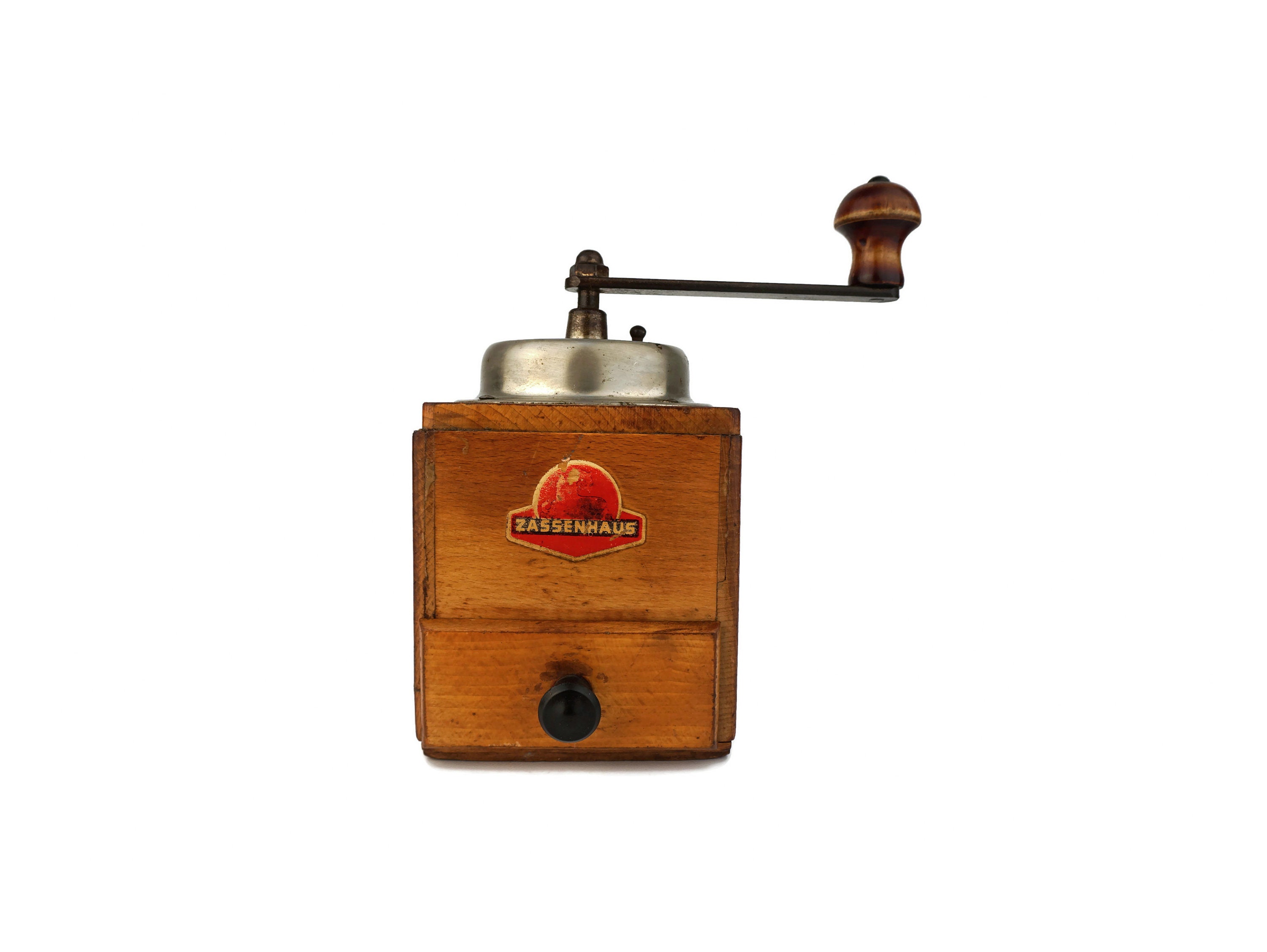 Vintage Wooden Coffee Mill, Wooden Coffee Grinder With Metal