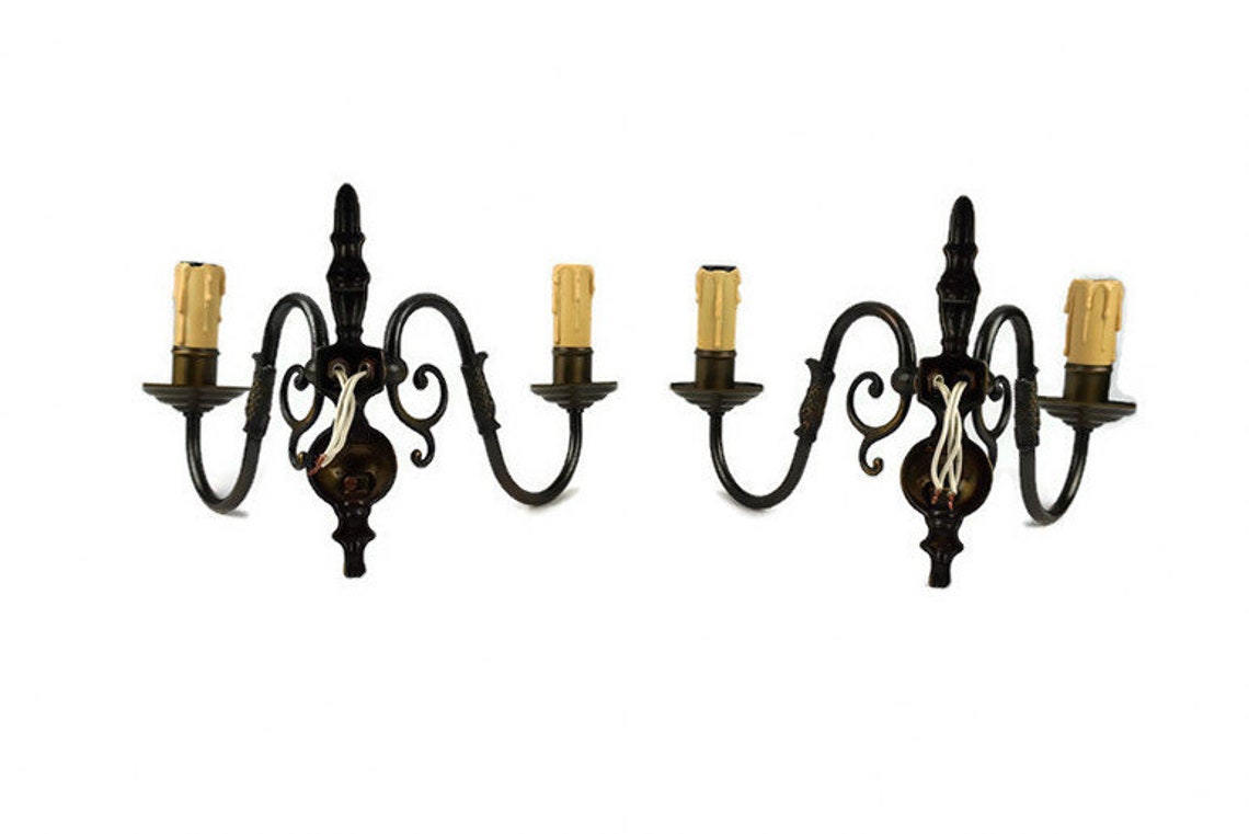 Antique Wall Lamp Set Vintage Pair Applique Lights French Etsy