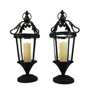 Antique Hanging Lantern Set, Hanging Iron Candle Holders, Portal Door Lantern Set