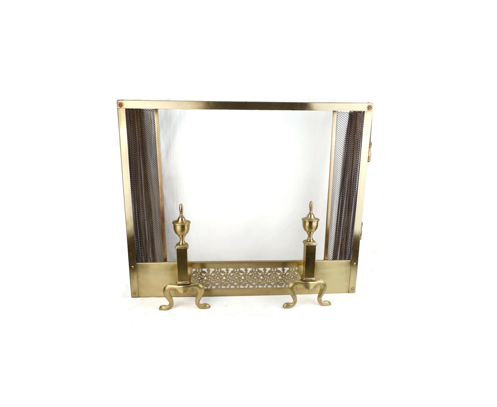 Retractable Fire Screen Retractable Brass Fireplace Screen With Andirons, 19th Century Fire ...