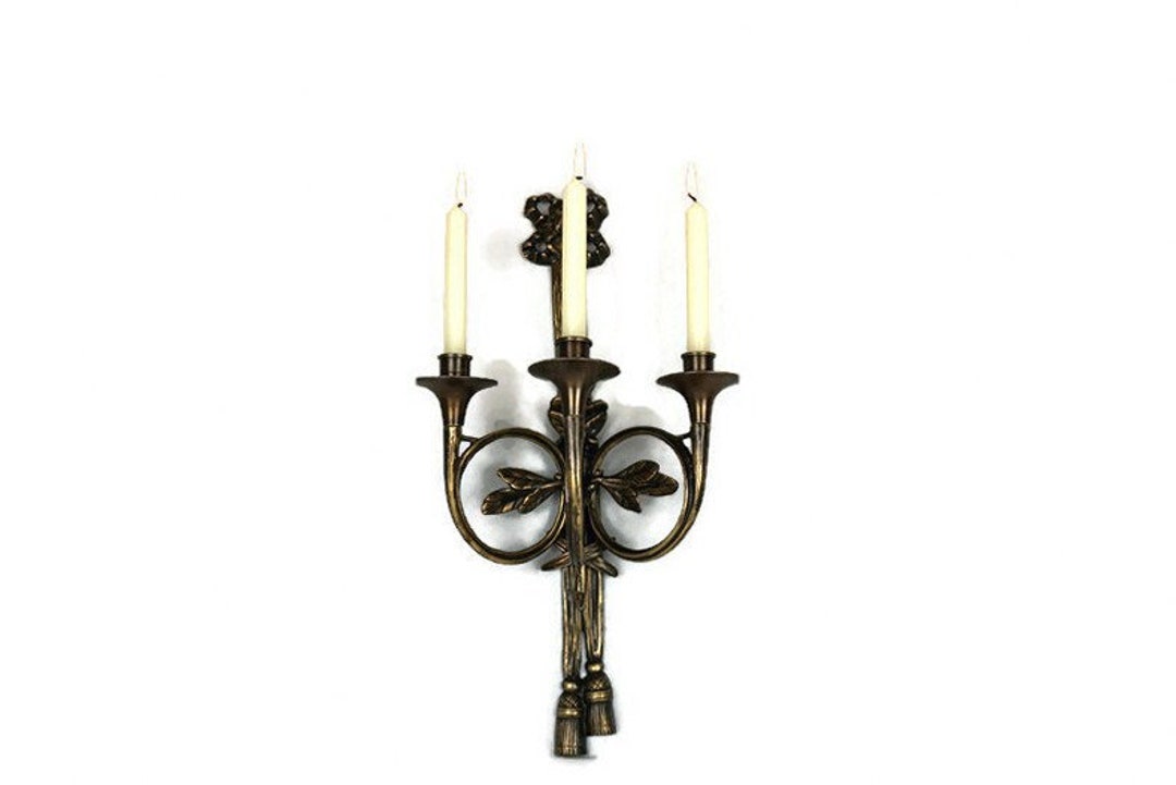Antique Brass Wall Candle Holder, Brass Sconce Candle Holder 3 Candles