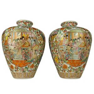 Antique Chinese Vases, Chinese Ceramic Vases Set, Handpainted Chinese Vases, Large Chinese Vases