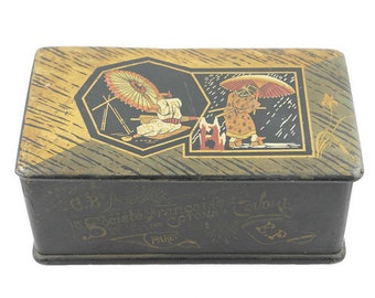 French Sewing Box Societe Francais De Cotons A Coudre, Vintage Sewing Box Paris France, Hand Painted 1800s