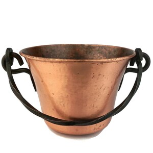 Vintage Solid Kupfer Planter, Antike Kupfer Jardiniere Mit Eisen Griff