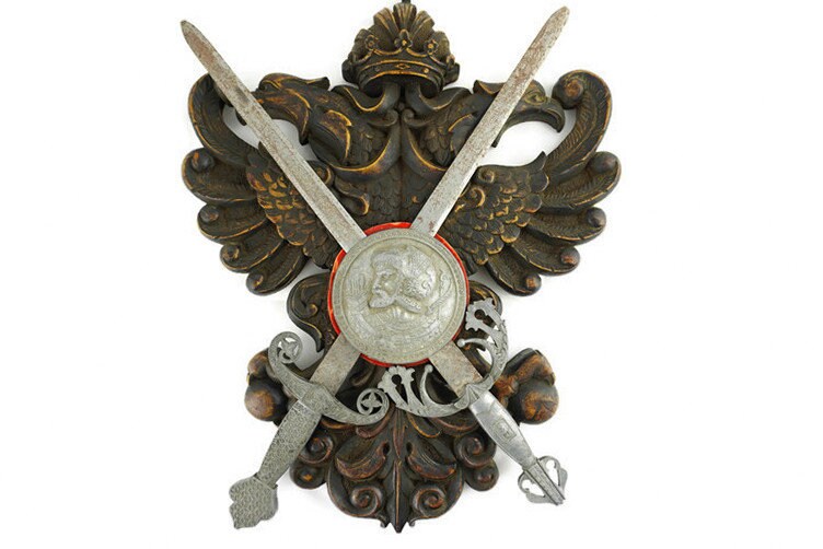 Antique Family Coat Of Arms With Double Headed Eagle