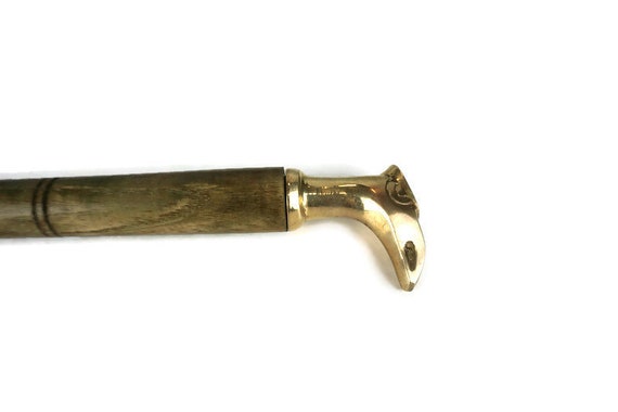 Brass Shoe Horn With Wooden Handle, Large Brass S… - image 4