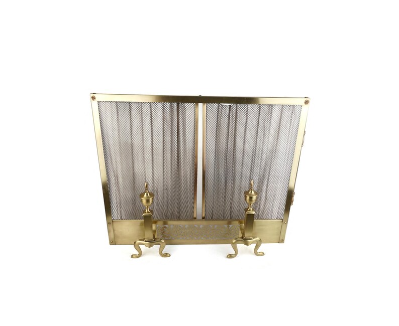 Retractable Fire Screen Retractable Brass Fireplace Screen With Andirons, 19th Century Fire ...