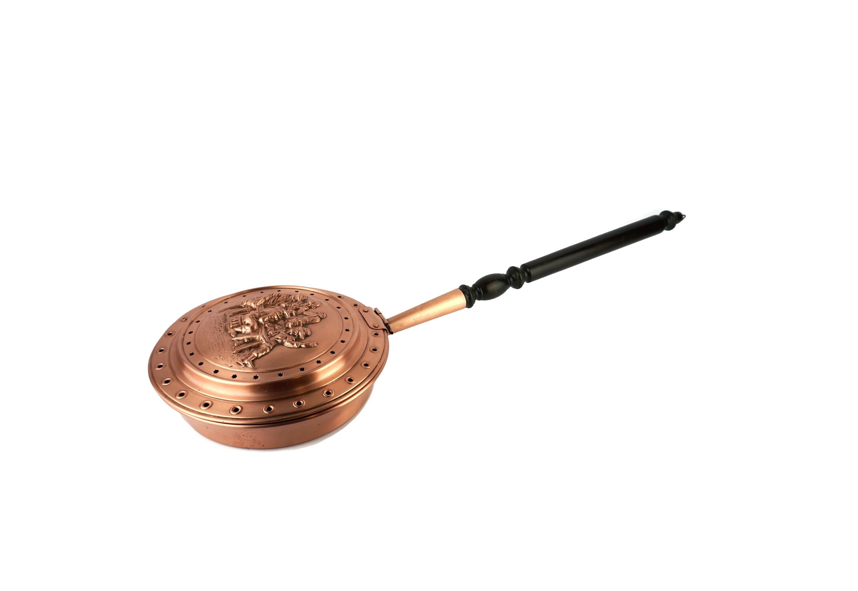 Antique Copper Bed Warmer, French Copper Bed Warmer With Wooden Long Handle