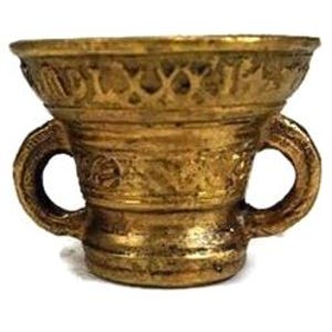 Apothecary Engraved Bronze Mortar, Antique Bronze Mortar With Double Handles