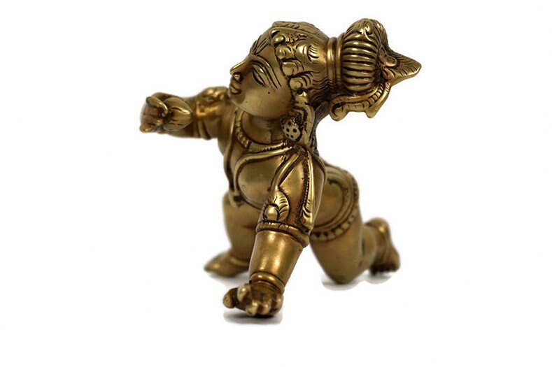 Antique Hindu God Lord Krishna Baby Brass Figurine