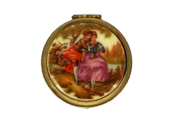 Vintage Brass Pill Box, Round Pill Box With Ceramic L… - Gem