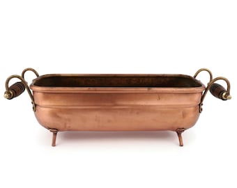 アンティーク銅プランター、鉄製ハンドル付き、吊り下げ式銅植木鉢