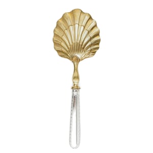 Vintage Brass Salad Spoon With Silver Tone Handle, Antique Seashell Salad Spoon France