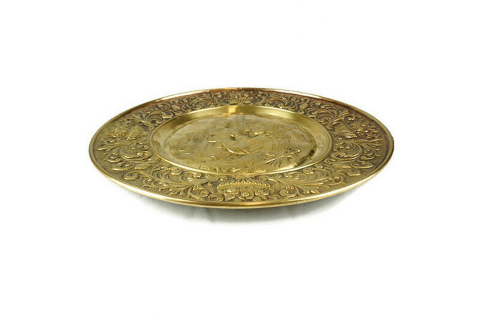 Vintage Brass Wall Hanging Plate With Embossed Ornate Etsy