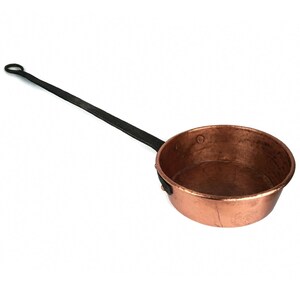 Antique French Copper Pan With Wrought Iron Handle, French Primitive Copper Pan