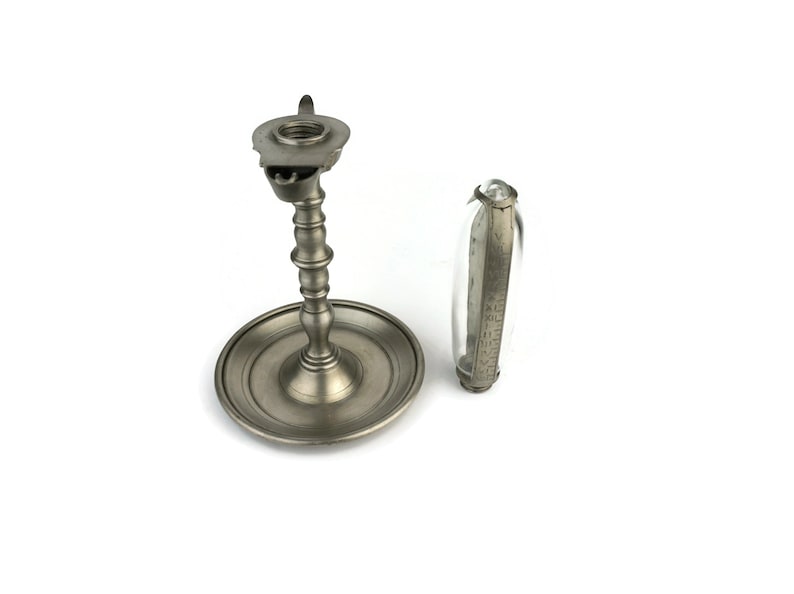 Antique Oil Lamp Clock 19th Century Pewter Oil Clock Lamp Etsy