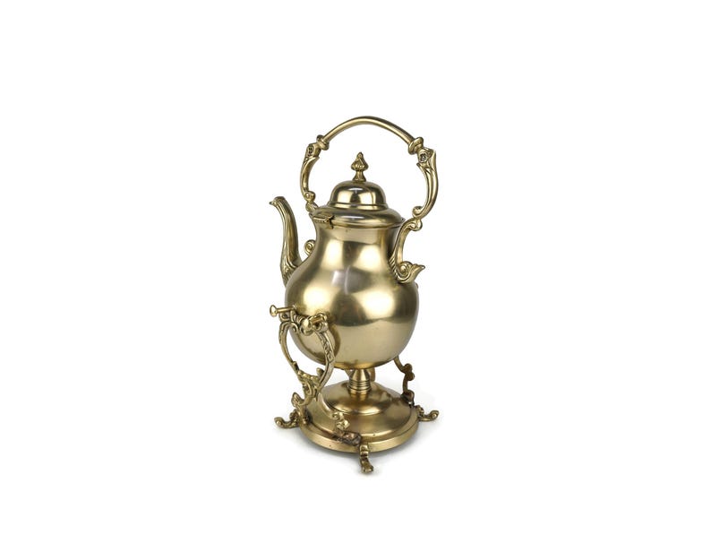 Antique Brass Teapot With Stand, Ship Teapot, Vintage Teapot, Brass