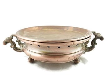French Food Warmer Pot, Vintage Camping Copper Cookware Plate Warmer
