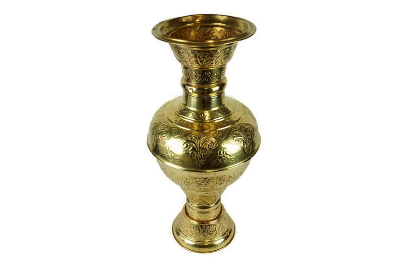 Antique Brass Vase, Extra Large Vase, Brass Engraved Vase image 9
