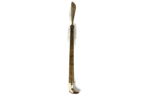 Brass Shoe Horn With Wooden Handle, Large Brass S… - image 1