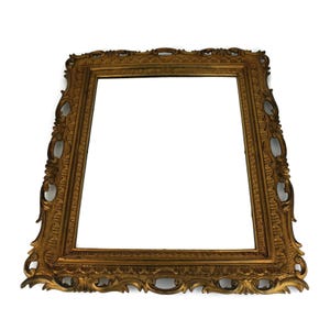 Antique Wooden Mirror With Gold Frame, Wall Hanging Wooden Mirror, Art Nouveau Gold Wooden Frame Mirror