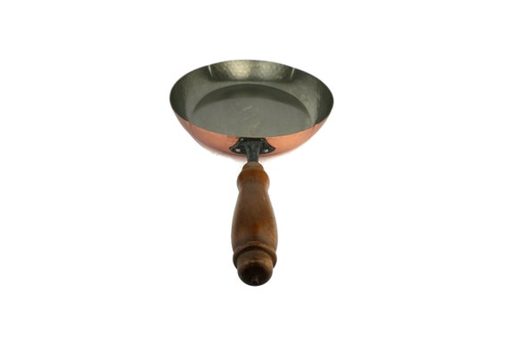 ヴィンテージ銅製ソースパン、木製ハンドル付き銅製調理鍋、スイス製