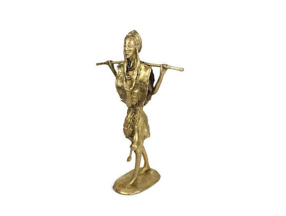 アフリカ部族金属彫刻像／アンティーク品　真鍮オブジェ アフリカの民芸品真鍮像、原始的なアフリカの真鍮の置物、アフリカの