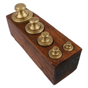 Vintage Weights Set, Scale Weights Set, Collectible Weights Set Germany, Bronze Weights Set With Wooden Stand