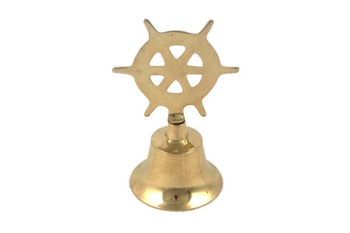 Vintage Ship Bell Brass Boat Bell With Ships Rudder Nautical Etsy