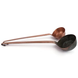 Antique Large Solid Copper Ladles, Pair Solid Copper Jam Preserve Ladles