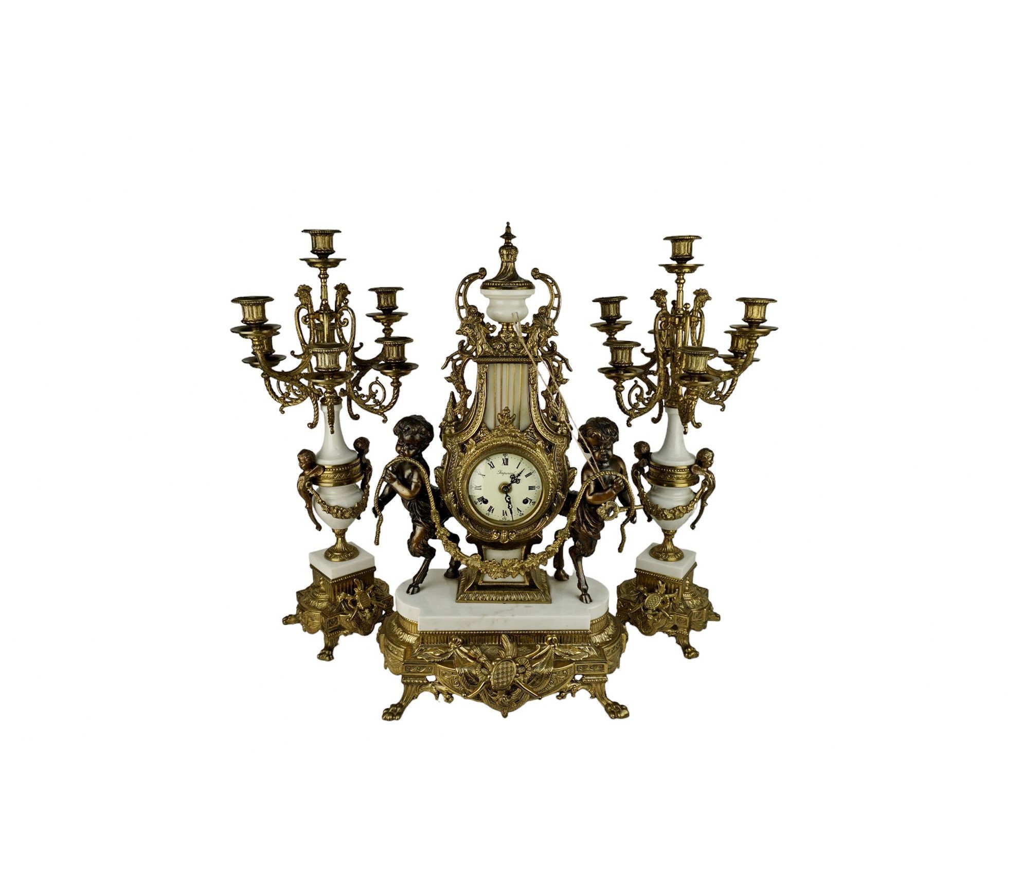 Antique Mantle Clock With Candle Holders, Brevettato Mantle Clock