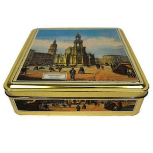 Sammler Pralinen Dose, DDR Pralinen Metallbox, Dresden Sehlossplatz Print Aufbewahrungsbox