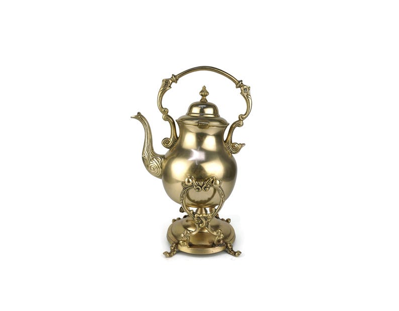 Antique Brass Teapot With Stand, Ship Teapot, Vintage Teapot, Brass
