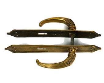 Vintage Brass Door Handles, Pair Brass Door Lock Plates With Handles